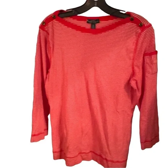 Lauren Ralph Lauren Top Boat Neck w/ buttons Red/white Stripes Logo Pocket XL - Picture 1 of 10